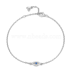 S925 Sterling Silver Evil Eye Link Bracelet, Full Rhinestones Eyes Series for Women, Platinum(AK1290-4)