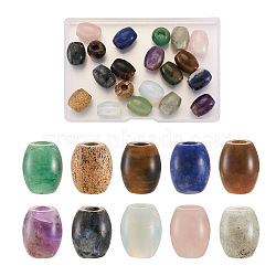 20Pcs 10 Style Natural & Synthetic Mixed Gemstone European Beads, Large Hole Beads, Barrel, 15~17x12~13.5mm, Hole: 4.5~5mm, 2pcs/style(G-CD0001-06)