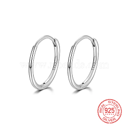 Anti-Tarnish Rhodium Plated 925 Sterling Silver Huggie Hoop Earrings, with S925 Stamp, Platinum, 10mm(IK9735-06)