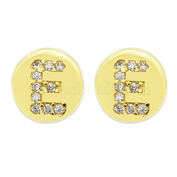 Brass Micro Pave Clear Cubic Zirconia Beads, Flat Round with Letter, Letter.E, 7.5x6.5mm, Hole: 3.5mm, 3pcs/bag(KK-T030-LA843-EX3)