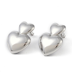 Brass Stud Earrings for Women, Heart, Platinum, 27x20mm(EJEW-O013-01P)