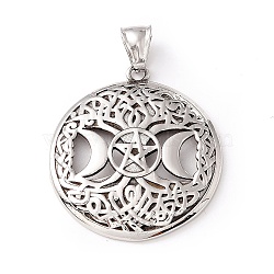 Tibetan Style 304 Stainless Steel Pendants, Flat Round, Antique Silver, 39.5x35.5x3.5mm, Hole: 8x4mm(X-STAS-P305-63AS)