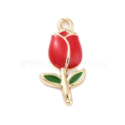 Golden Plated Alloy Enamel Pendants, Tulip Charms, Red, 22x11x3mm, Hole: 1.6mm(ENAM-L047-01G-03)