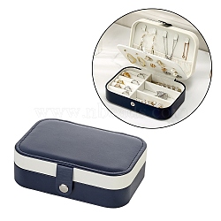 Rectangle PU Leather Jewelry Set Organizer Box with Snap Button, Portable Travel Jewelry Case for Earrings, Rings, Necklaces, Marine Blue, 16x11x5cm(PW-WG79315-03)