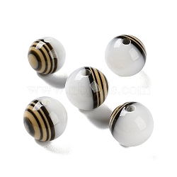 Opaque Resin Beads, Striped Round Beads, White, 13x12.5mm, Hole: 2mm(RESI-U009-04B)