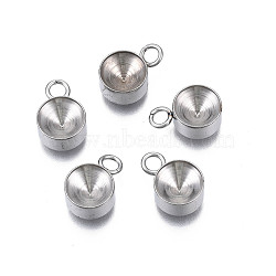 Non-Tarnish 201 Stainless Steel Pendant Rhinestone Settings, Flat Round, Stainless Steel Color, Fit for 7mm Rhinestone, 12x8x4mm, Hole: 2mm(STAS-S057-44E-P)