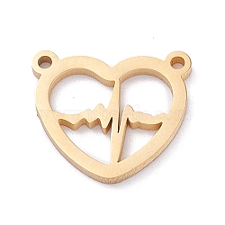 Vacuum Plating 304 Stainless Steel Pendants, Heart with Heartbeat, Golden, 11x12.5x1mm, Hole: 1mm(STAS-A053-03G)