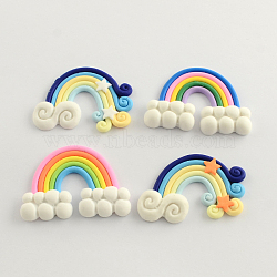 Handmade Polymer Clay Cabochons, Rainbow, Mixed Color, 36x47~50x5~6mm(CLAY-Q220-16)