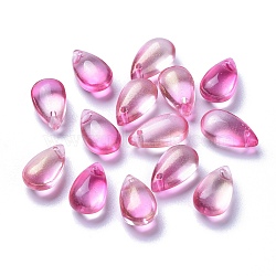 Transparent Glass Charms, Dyed & Heated, Teardrop, Hot Pink, 13.5x8x5.5mm, Hole: 1mm(GLAA-O017-01B)