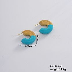 Vintage Retro Stainless Steel C-Shaped Stud Earrings for Women, Elegant and Stylish, Golden, Aquamarine, 30.7x26.1mm(JV8839-4)