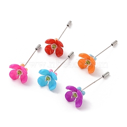 Acrylic Beaded Flower Lapel Pin, Brass Safety Pin Brooch for Suit Tuxedo Corsage Accessories, Mixed Color, 63mm, Pin: 0.8mm(JEWB-BR00086)