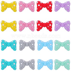 16Pcs 8 Colors Bowknot Silicone Focal Beads, DIY Nursing Necklaces and Bracelets Making, Chewing Pendants For Teethers, Mixed Color, 19x29x9mm, Hole: 2mm, 2pcs/color(SIL-SZ0001-37)