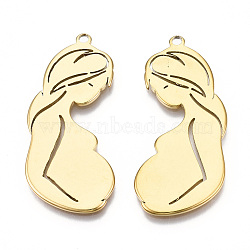 Rack Plating 304 Stainless Steel Pendants, Pregnant Woman, Real 18K Gold Plated, 41x18x1mm, Hole: 2mm(STAS-N098-069LG)