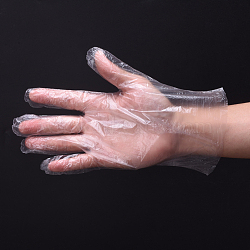 Disposable Gloves, Polyethylene Gloves, Clear, 26.5x25.5cm, 100pcs/bag(AJEW-E034-87)