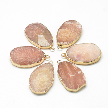 Natural Gemstone Pendants, with Iron Findings, Faceted, teardrop, Golden, Dark Salmon, 40~44x24~25x7~12mm, Hole: 2mm