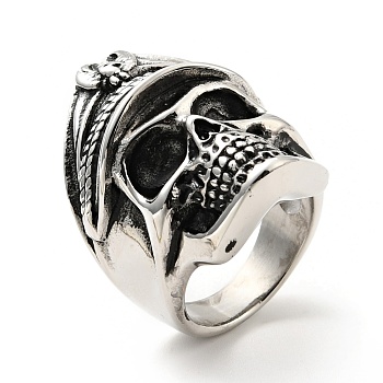 316 Stainless Steel Skull Finger Ring, Gothic Jewelry for Men Women, Antique Silver, Size 8, 5.2~9.3mm, Inner Diameter: 18.3mm