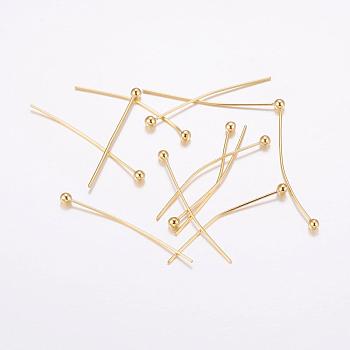 Brass Ball Head Pins, Long-Lasting Plated, Real 18K Gold Plated, Cadmium Free & Nickel Free & Lead Free, 25x0.5mm, 24 Gauge, Head: 2mm