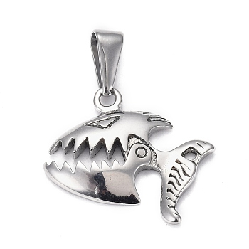 304 Stainless Steel Pendants, Shark, Antique Silver, 21x22x3mm, Hole: 8x3.5mm.