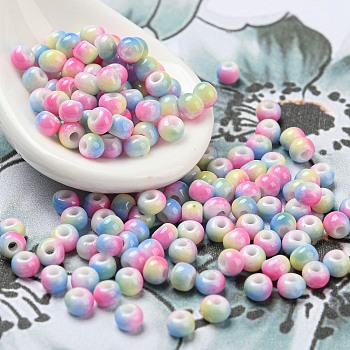 Two Tone Opaque Colours Glass Seed Beads, Round, Hot Pink, 3x2.5mm, Hole: 0.9mm, about 170pcs/bag