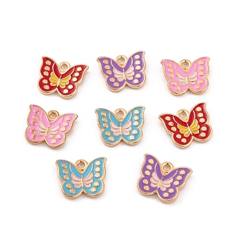 Light Gold Plated Alloy Enamel Pendants, Cadmium Free & Lead Free, Butterfly Charm, Mixed Color, 13x15x2.5mm, Hole: 2mm
