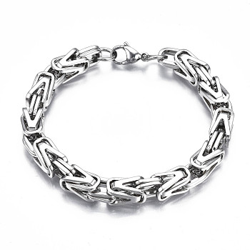 201 Stainless Steel Coffee Byzantine Chain Bracelet for Men Women, Stainless Steel Color, 8-5/8 inch(22cm)