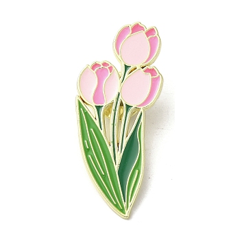 Alloy Brooches, Flower Enamel Pins for Clothes Backpack, Pink, 43.5x26mm