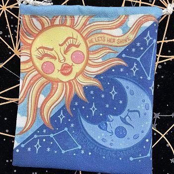 Cloth Tarot Cards Storage Drawstring Bags, Tarot Desk Storage Holder, Sun Pattern, 18x13cm