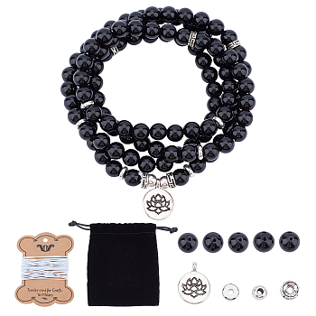 SUNNYCLUE DIY Wrap Style Buddhist Jewelry Bracelet Making Kits, Including Natural Obsidian Beads, Elastic Cords, Tibetan Style Alloy Pendants & Spacer Beads, 8mm, Hole: 0.8~1mm, 100pcs/set