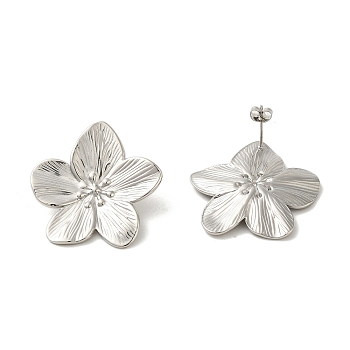 Non-Tarnish 304 Stainlee Steel Dangle Earring, Flower, Stainless Steel Color, 32.5x31.5mm