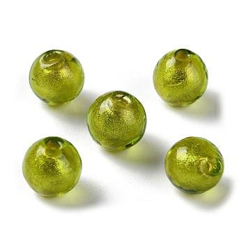 Handmade Gold Sand Lampwork Beads Strand, Round, Olive, 8mm, Hole: 1.5mm, about 60pcs/strand, 17.32''(44cm)