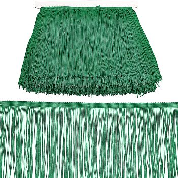 Polyester Latin Fringe Lace, Clothes Accessories Decoration, DIY Lace Trim Embroidery Fabric, Green, 6-1/8 inch(155mm), 10m/card