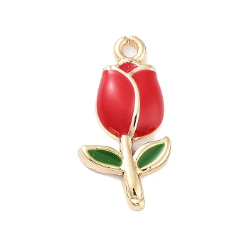 Golden Plated Alloy Enamel Pendants, Tulip Charms, Red, 22x11x3mm, Hole: 1.6mm