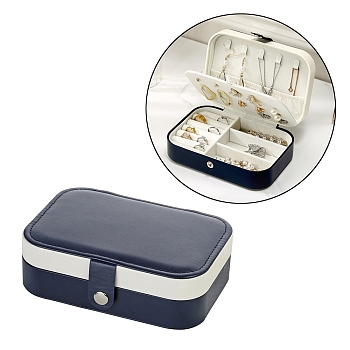 Rectangle PU Leather Jewelry Set Organizer Box with Snap Button, Portable Travel Jewelry Case for Earrings, Rings, Necklaces, Marine Blue, 16x11x5cm