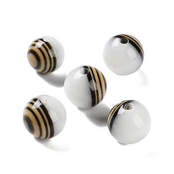 Opaque Resin Beads, Striped Round Beads, White, 13x12.5mm, Hole: 2mm