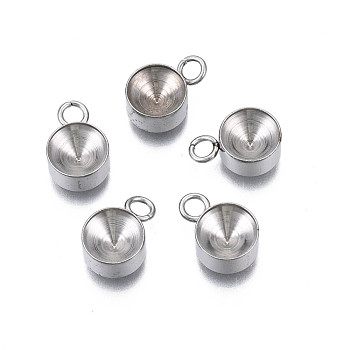 201 Stainless Steel Pendant Rhinestone Settings, Flat Round, Stainless Steel Color, Fit for 7mm Rhinestone, 12x8x4mm, Hole: 2mm