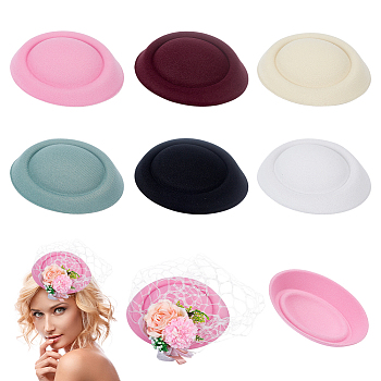 6Pcs 6 Colors Cloth Flat Round Fascinator Hat Base for Millinery, Mixed Color, 162x137x35mm, 1pc/color