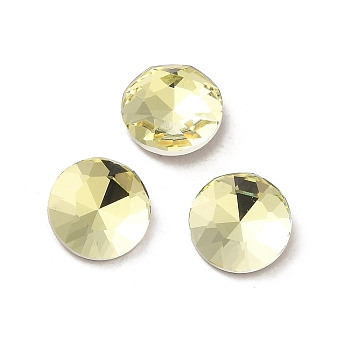 Glass Rhinestone Cabochons, Point Back & Back Plated, Faceted, Flat Round, Jonquil, 8x3mm