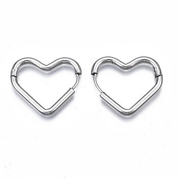 201 Stainless Steel Heart Hoop Earrings, Hinged Earrings for Women, Stainless Steel Color, 22.5x26x2.5mm, Pin: 0.7mm