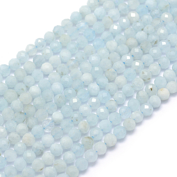 Natural Aquamarine Beads Strands, Faceted, Round, 3.5mm, Hole: 0.5mm, about 113pcs/strand, 15.35 inch(39cm)