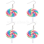 2 Pairs Lollipop Polymer Clay Dangle Earrings for Women, Platinum, Colorful, 63x25.5mm(EJEW-LP0001-49)