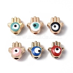 Alloy Enamel Evil Eye Beads, Golden, Hamsa Hand/Hand of Miriam, Mixed Color, 7x7x5mm, Hole: 1.8mm(ENAM-G214-04G)