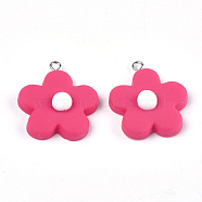 Resin Pendants, with Platinum Plated Iron Findings, Flower, Cerise, 23~24x20~22x9~10mm, Hole: 2mm(RESI-Q207-02C)