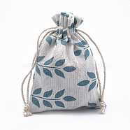 Polycotton(Polyester Cotton) Packing Pouches Drawstring Bags, with Printed Leafy Branches, Old Lace, 14x10cm(ABAG-T006-A04)