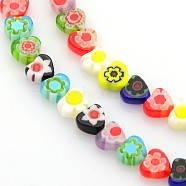 Handmade Millefiori Glass Bead Strands, Heart, Mixed Color, 6x6x3mm, Hole: 1mm, about 75pcs/strand, 16 inch(LAMP-J036-6x6mm-M)