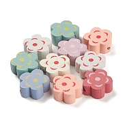 Spray Painted Natural Maple Wood Beads, Flower, Mixed Color, 14x13.5x6mm, Hole: 2mm, about 1162pcs/500g(WOOD-M007-14)