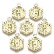 Alloy Pendants, Cadmium Free & Nickel Free & Lead Free, Hexagon with Letter, Real 18K Gold Plated, Letter.H, 17.5x13x2mm, Hole: 2mm(X-PALLOY-N157-003H-NR)