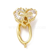 Brass Micro Pave Clear Cubic Zirconia Fold Over Clasps, Heart, Real 14K Gold Plated, 25.5x14.5mm, Hole: 1.2mm(KK-U042-07G)