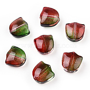 Two Tone Spray Painted Transparent Glass Beads, Tulip Flower, Green, 9x9x5.5mm, Hole: 1mm(GLAA-T022-26-B01)