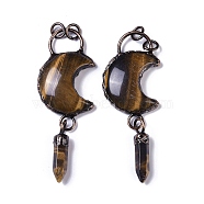 Natural Tiger Eye Crescent Moon Big Pendants, Faceted Bullet Gems Charms with Red Copper Plated Brass Findings, 95x32x9mm, Hole: 6mm(G-B073-04R-03)