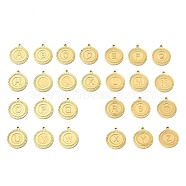 304 Stainless Steel Pendants, Real 18K Gold Plated, Flat Round with Letter Charm, Letter A~Z, 20.5x18x1.7mm, Hole: 1.8mm, 26pcs/set(STAS-E204-07G)